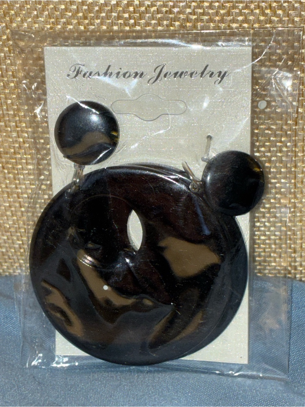 Fashion Jewelry Glossy Black Donut Hoop Drop Earrings